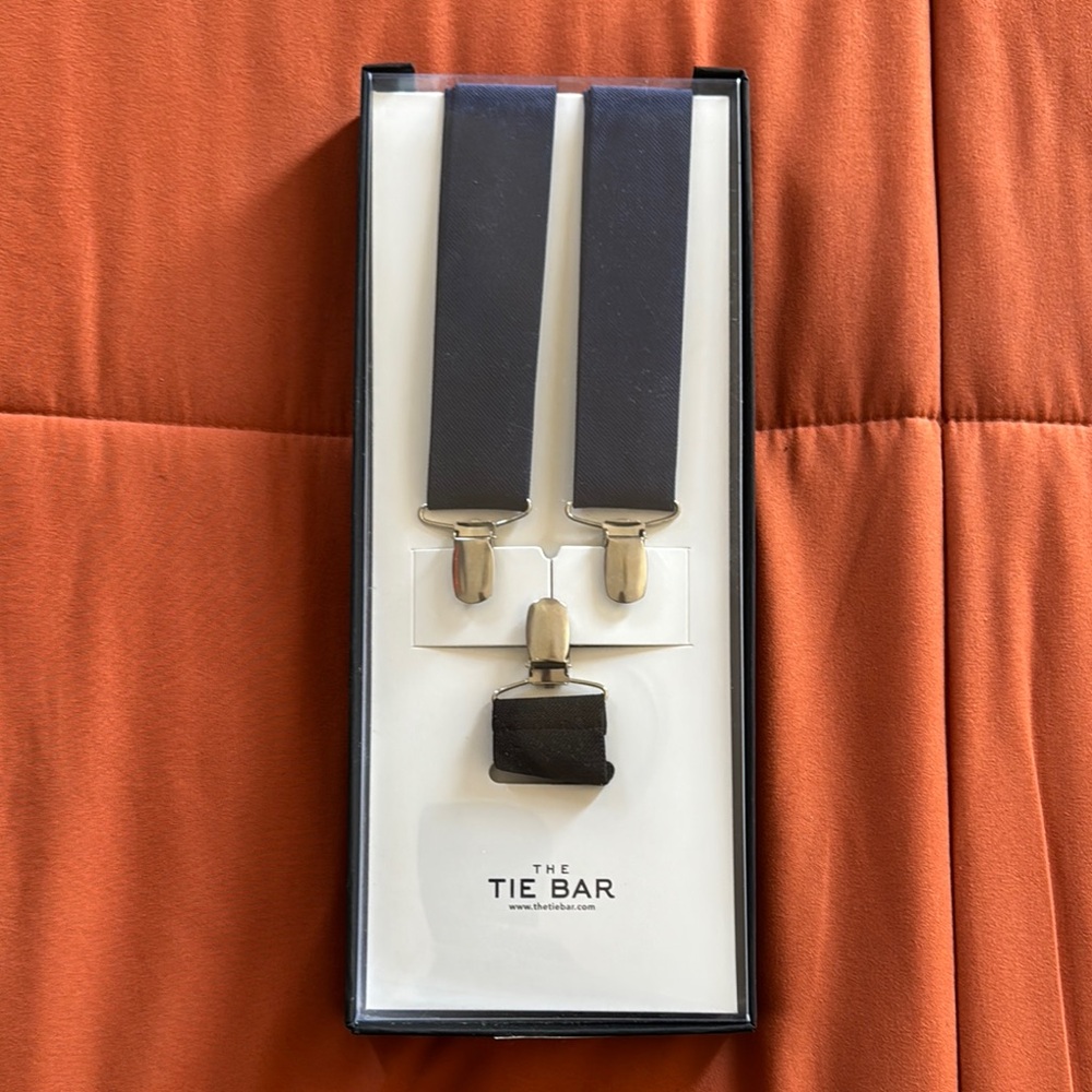 The Tie Bar Grosgrain Solid Navy Suspenders